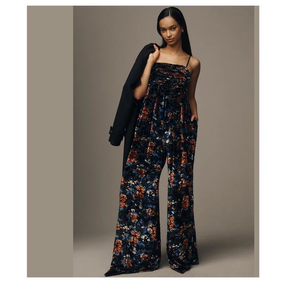 Anthropologie x Hutch The Mabel Velvet Wide-Leg Jumpsuit Multicolor Size XL
